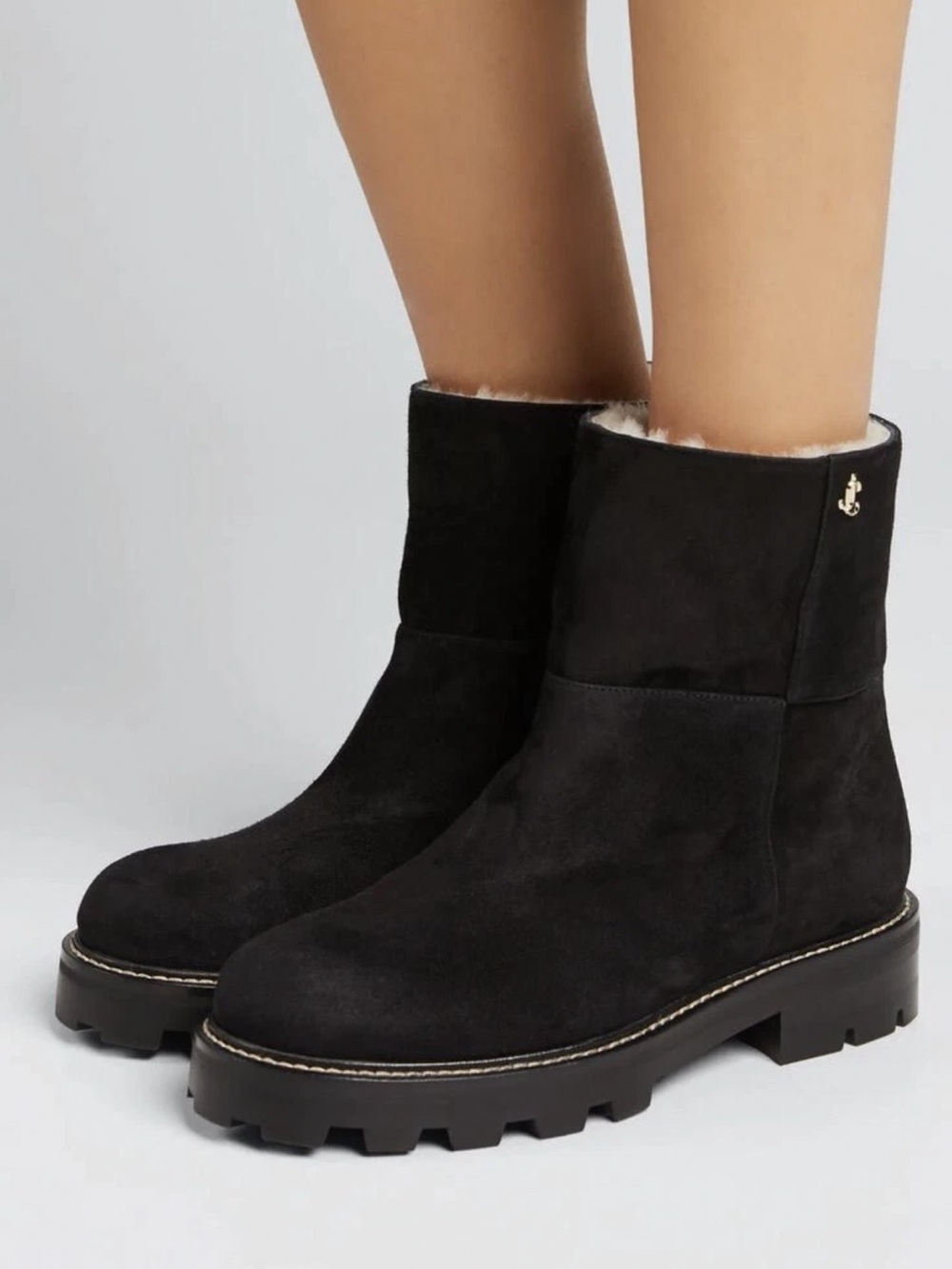 New Jimmy Choo  Haysel Logo Plaque Ankle Boots Genuine Shearling $1,095 38.5